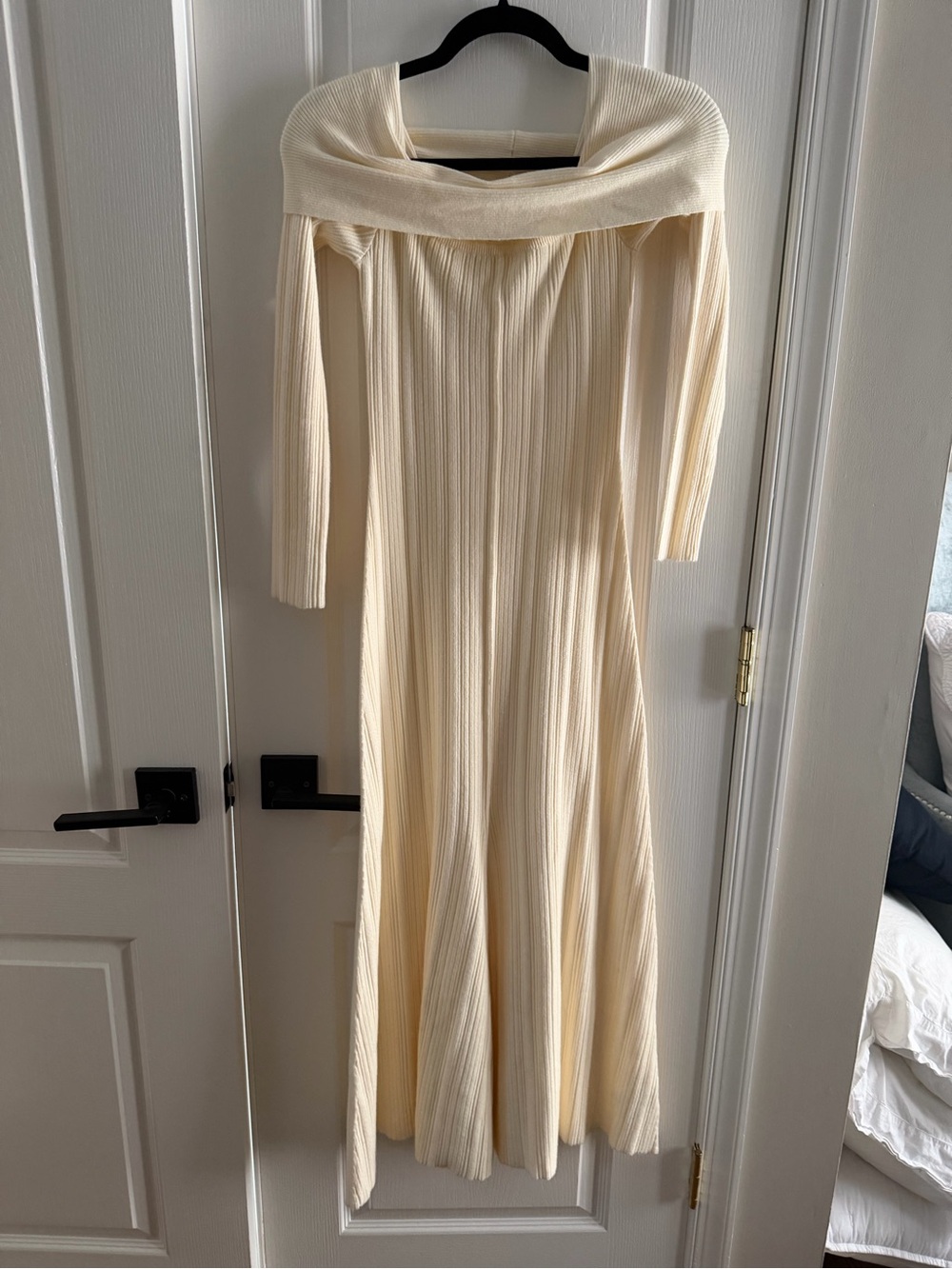Maternity Off the Shoulder Cream Ribbed Maxi Dress